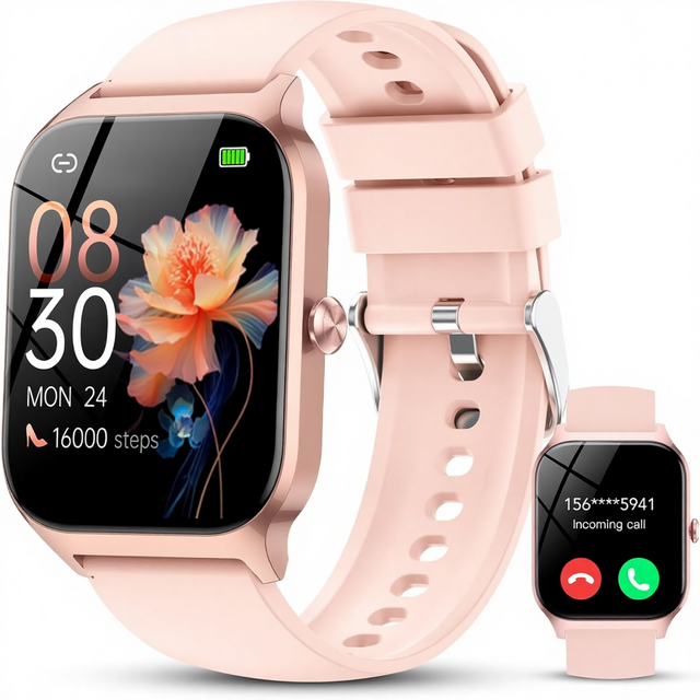 Women's Smartwatch 1.85'' for Call AI Voice Assistant 115 Sports Pedometer/Sleep/Heart Rate Monitor Fitness Tracker Square