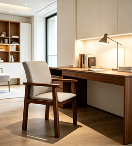 Fauteuil scandinave moderne en bois avec revêtement crème pour salle à manger - Product Image 5