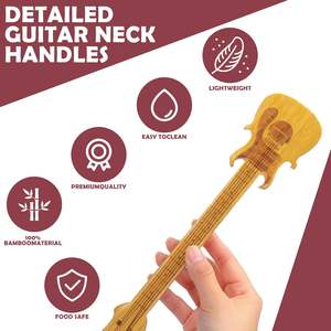 ชุดเครื่องครัวไม้ไผ่รูปกีตาร์ 5 ชิ้น, ช้อนไม้ 3 ชิ้น ตะหลิว 1 ชิ้น ที่คีบ 1 ชิ้น, อุปกรณ์ครัวและของตกแต่งธีมดนตรีแสนสนุก - Product Image 6