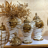 Vase de sol en porcelaine décoratif Art Déco blanc et or, électroplaqué, avec couvercle, pour mariage, hôtel, salon, écologique