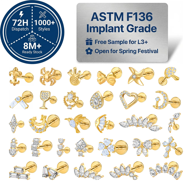 JIAXIN ASTM F136 Implant Grade Titanium Piercing De Titanio Piercing De Nariz Labret Helix Tragus Lip Body Piercing Jewelry