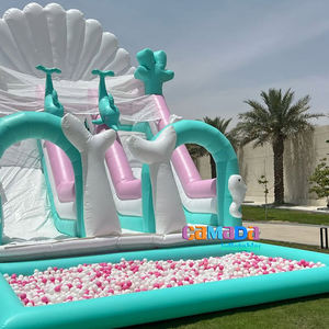 Nuevo diseño rosa y blanco inflable doble tobogán Nafukovaci Skluzavka Castillo Hinchable castillo inflable tobogán con pozo de bolas - Product Image 5