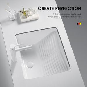 Lavabo Pequeño Moderno de Cerámica para Debajo del Mostrador, Diseño Integrado para un Lavado Conveniente en Mesa, Apartamento, Balcón, Lavandería, Baño - Product Image 2
