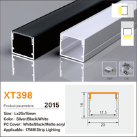 Profilé en aluminium anodisé de haute qualité, argent/noir, carré, 20*15, pour LED, avec diffuseur opale, longueur personnalisable