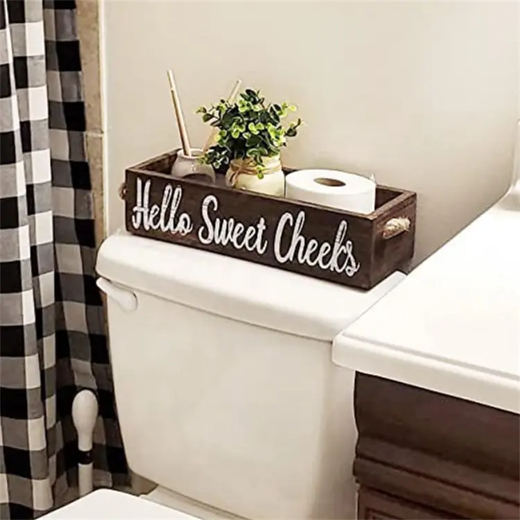 Kotak dekorasi kamar mandi Farmhouse wadah penyimpanan kayu pedesaan tempat kertas tisu Toilet