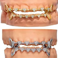 Ensemble de dents en or micro-incrustées de diamants en forme de cœur, style Hip-Hop, accessoires de rap pour un look urbain quotidien