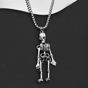 Punk Skeleton Pendant Necklace Gothic Dark Style <b>Titanium</b> Steel Box <b>Chain</b> Unisex Hip Hop Streetwear Jewelry - Product Image 4