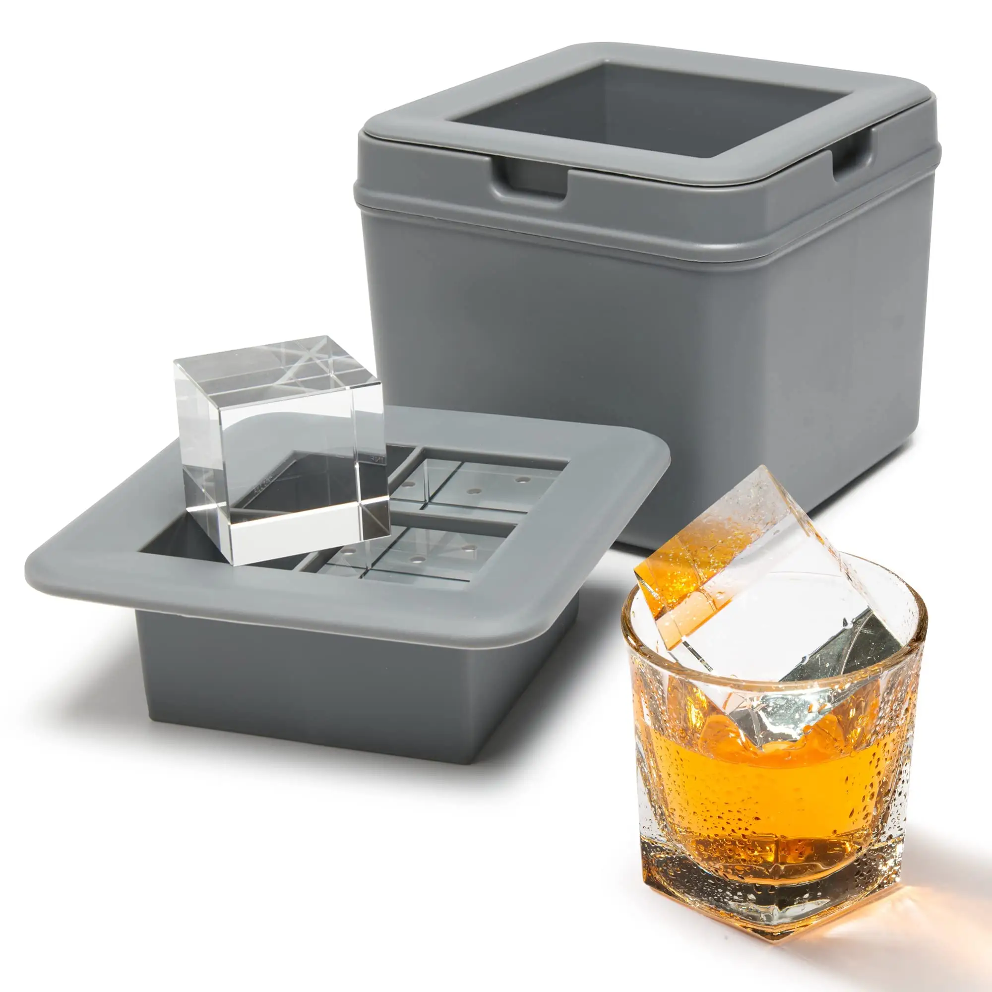 Easy Release Modern Whisky Design Plastic Siliconen Crème Vierkante Blok Containers Makers Siliconen Doorzichtige Ijsblokjes Emmer Doos