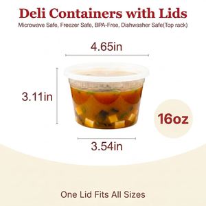 Recipientes de Almacenamiento de PP de 16 oz, Libres de BPA, con Tapas Herméticas, Apilables, Aptos para Microondas y Congelador, para Comida para Llevar, Preparación de Comidas, Comida Deli - Product Image 2
