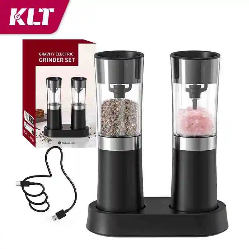 High-capacity 100ML 2 Pack Gravity Rechargeable Electric Salt   Pepper Grinder Set for Kitchen BBQ