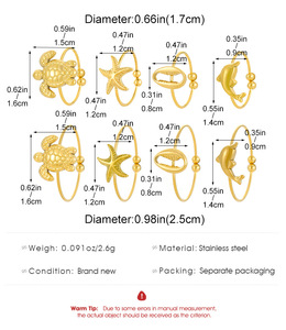 Cincin kaki stainless steel grosir, desain bintang laut, kura-kura, hewan, kepribadian, angin laut, pantai