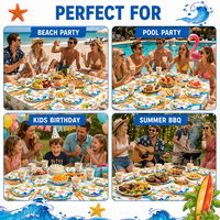 Décorations de fête sur le thème du surf, ensemble de vaisselle pour fête sur le thème des vagues de plage avec assiettes, gobelets, serviettes, couverts, nappe pour garçons