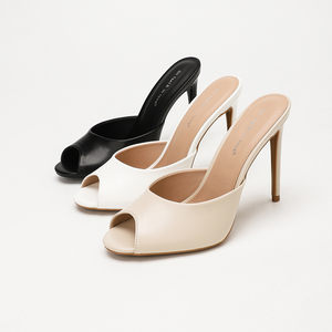 Sandali Mule con Tacco a Spillo e Punta Aperta, Vendita all'Ingrosso Diretta dalla Fabbrica, <span class=keywords><strong>Scarpe</strong></span> Personalizzabili per Donne in Nero, Bianco e Beige - Product Image 1