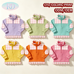 <span class=keywords><strong>Felpa</strong></span> Unisex per Bambini <span class=keywords><strong>con</strong></span> <span class=keywords><strong>Zip</strong></span> 1/4 e Patch sul Gomito, Stampa Gingham Personalizzabile, Monogrammabile OEM ODM, Casual a Maniche Lunghe - Product Image 3