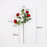 Bulk Florals Hochwertige 5 Köpfe Künstliche Single Real Touch Samt Rote Rose Blume für Hochzeits dekoration