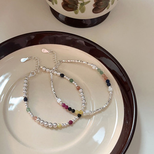 S925 Sterling Silver Beaded <b>Bracelet</b> With Colored Natural Stones Women's Fashion Jewelry Gift - Product Image 4