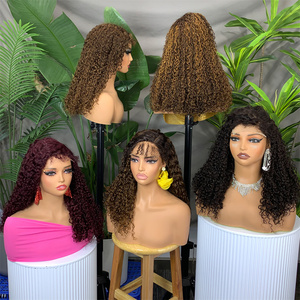 Pelucas de cabello humano FH 250% 4C con línea de cabello natural y baby hair, peluca frontal de encaje sin pegamento 5x5 con rizos tipo Pissy y raya en C - Product Image 1