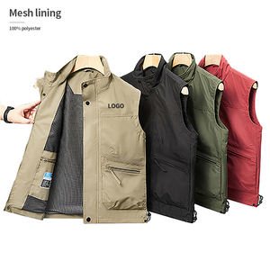 Gilet da lavoro in maglia traspirante con logo personalizzato con più tasche per macchina fotografica gilet da pesca da uomo - Product Image 1