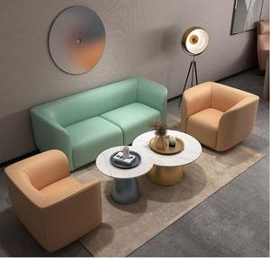 Juego de sofá de cuero moderno con mesa de centro, muebles de sala de estar, diseño minimalista para apartamento pequeño - Product Image 3