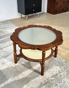 Mesa de centro redonda moderna de vidrio al por mayor con diseño floral, mesa de centro de madera maciza, diseño clásico, muebles para sala de estar - Product Image 1