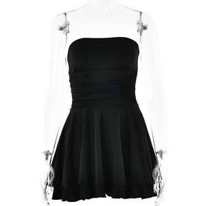 Vestido Mini sin Tirantes de Cintura Alta, Vestido Casual de Fiesta sin Espalda, Falda Corta de Color Sólido - Product Image 5