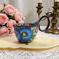 Ensemble de tasses à café, thé et eau en céramique à motif floral peint à la main, avec poignée incurvée, sous glaçure, pour petit-déjeuner, flocons d'avoine, lait, capacité 450 ml