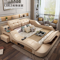 Mobilier moderne intelligent, lit rembourré en cuir avec rangement, lit king queen size, lit intelligent multifonctionnel de massage