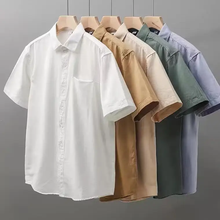 Летняя Удобная дышащая мужская рубашка с V-вырезом и коротким рукавом, новая однотонная Повседневная Свободная рубашка с карманами и отворотами