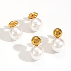 Pendientes de Perlas de Imitación Redondas, Acero Inoxidable, Joyería de Moda para Mujer - Product Image 3