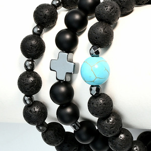 สร้อยข้อมือหินธรรมชาติแบบย้อนยุค2025ลูกปัดกลมหินภูเขาไฟสีดำเครื่องประดับทำมือย้อนยุคสำหรับผู้ชายที่ทันสมัย - Product Image 4