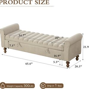 Panca imbottita moderna all'ingrosso, pouf in tessuto trapuntato, poggiapiedi per letto con braccioli arrotolati per camera da letto - Product Image 2