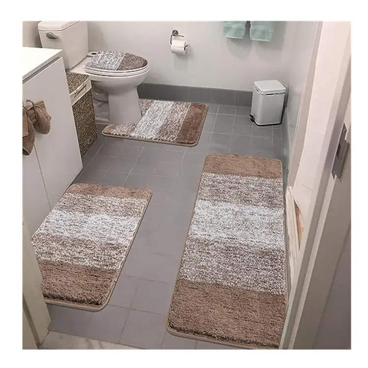 Juego de alfombras de baño peludas de microfibra lavables a máquina, 4 piezas con tapa de inodoro, alfombras y alfombrillas absorbentes antideslizantes para Baño