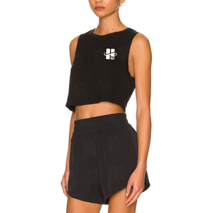 Hot Selling Custom Screen Print 100 Cotton Thin Breathable Crop Athletic Tank <b>Top</b> Black Loose Fit Gym Tank <b>Top</b> Women - Product Image 2