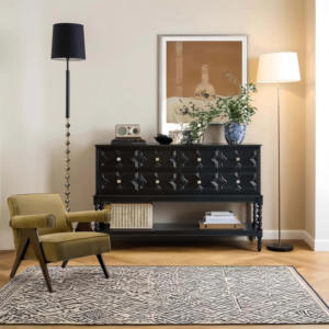 ארון שחור מודרני בסגנון אמריקאי עץ אלון מוצק ארון אחסון עמיד לארון דירה קטן - Product Image 3