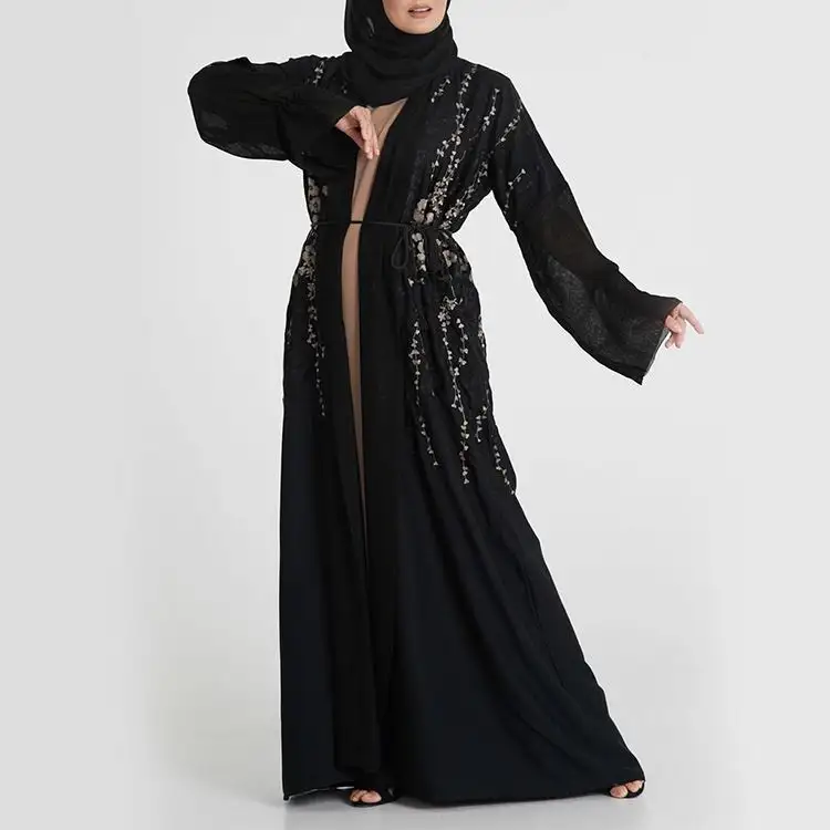 Nuevo hermoso regalo musulmán perla mujer Jubah gasa con Dubai Abaya