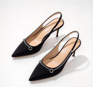 Escarpins slingback à bout pointu pour femme, talon fin de 6 cm, bride chaîne, talons hauts d'été en PU, à enfiler, talons noirs pour le travail - Product Image 6