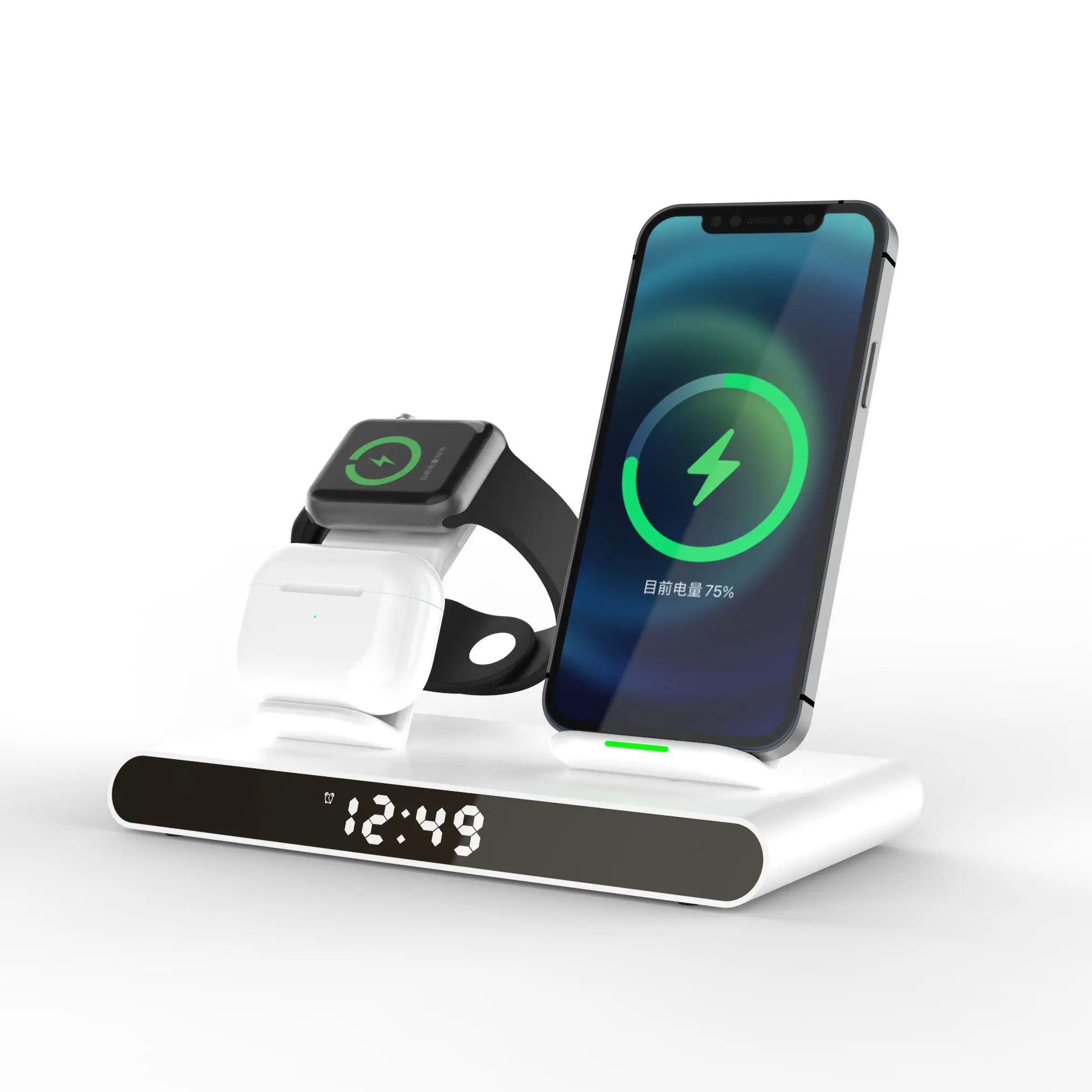 2022 New Arrivals Multifunction Wireless Charger 5 in 1 Magnetic Fast Charging Station Wireless Charger with Alarm Clock