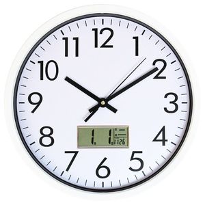 12-Inch Industrial Design Wall <strong>Clock</strong> with Digital Readout Displays Month Date Day and Room Temperature Quartz Type - Product Image 5
