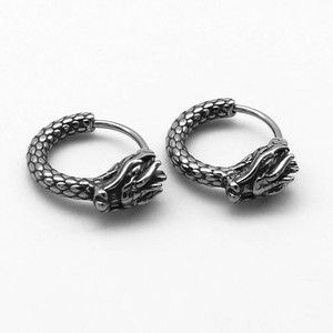 Boucles d'oreilles Dragon Hoop en acier inoxydable, design animal, bijoux unisexes - Product Image 5