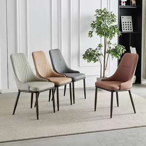 Silla de comedor italiana minimalista de lujo, tapizada en cuero, con respaldo suave, diseño moderno para comedor - Product Image 2