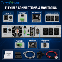 Alimentation sans interruption (ASI) en ligne monophasée 220V 1KVA 2KVA 3KVA avec batterie externe LiFePO4 pour serveur et télécommunications
