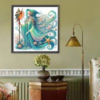 Kit de Peinture Diamant 5D DIY 40x40cm - Décoration Murale Créative en Acrylique Rond Complet Thème Dieu de la Mer
