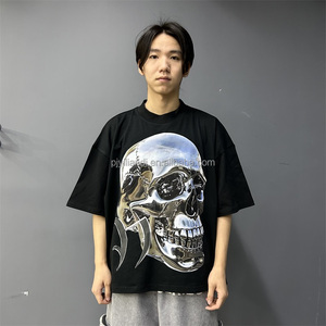 New Design Wholesale Men Fashion O-Neck Cotton T-Shirt With Digital Printing <strong>Skull</strong> Pattern Punk Style Drop Shoulder Boxy <strong>Tshirt</strong> - Product Image 2