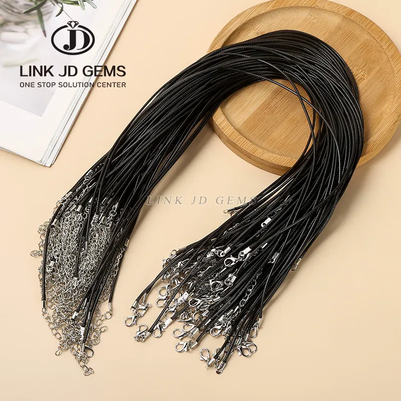 JD Braided Adjustable Black Leather Rope Wax Cord Lobster Clasp String Cord Jewelry Chains for DIY Handmade Necklace Pendant