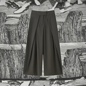 Pantalon Culotte Plissé Taille Haute Femme Coupe Droite Longueur Entière Couleur Unie Style Minimaliste Polyester Vintage Printemps Fermeture Éclair - Product Image 3