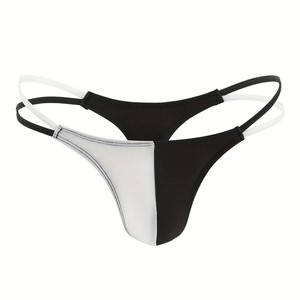 <b>Men's</b> Color-blocked <b>Thong</b> Green White Nylon Spandex Breathable Sporty Underwear - Product Image 2