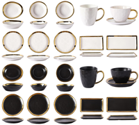Service de vaisselle en céramique plaqué or de luxe Assiette à steak de qualité supérieure, plats à dessert, saladier, tasse à café pour hôtels et restaurants