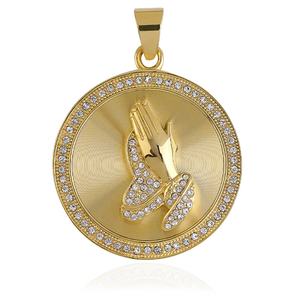 Colliers pendentifs main en prière en acier inoxydable plaqué or 18 carats avec pavé de cristaux, accessoires pour la fabrication de bijoux pour fournisseurs - Product Image 3