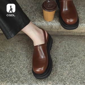 Mocasines Transpirables de Verano 2026 para Hombre con Suela Gruesa y Tacón Elevado, Parte Superior de Cuero Vacuno, Color Marrón, Sandalias Casuales - Product Image 2