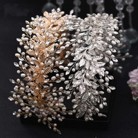 Boutique fait à la main perle cheveux cerceau mariée élégant alliage feuille bandeaux mariée strass cheveux diadème mariage cheveux accessoires